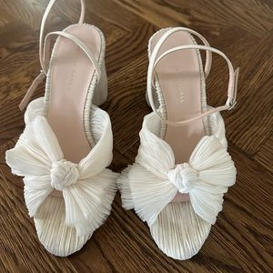 Camellia White Pleated Bow Heel 3.5 inch